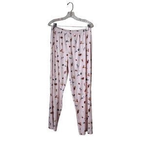 Love Pajama Pants Womens Large Elastic Waist Pink Dog Print Holiday Comfort